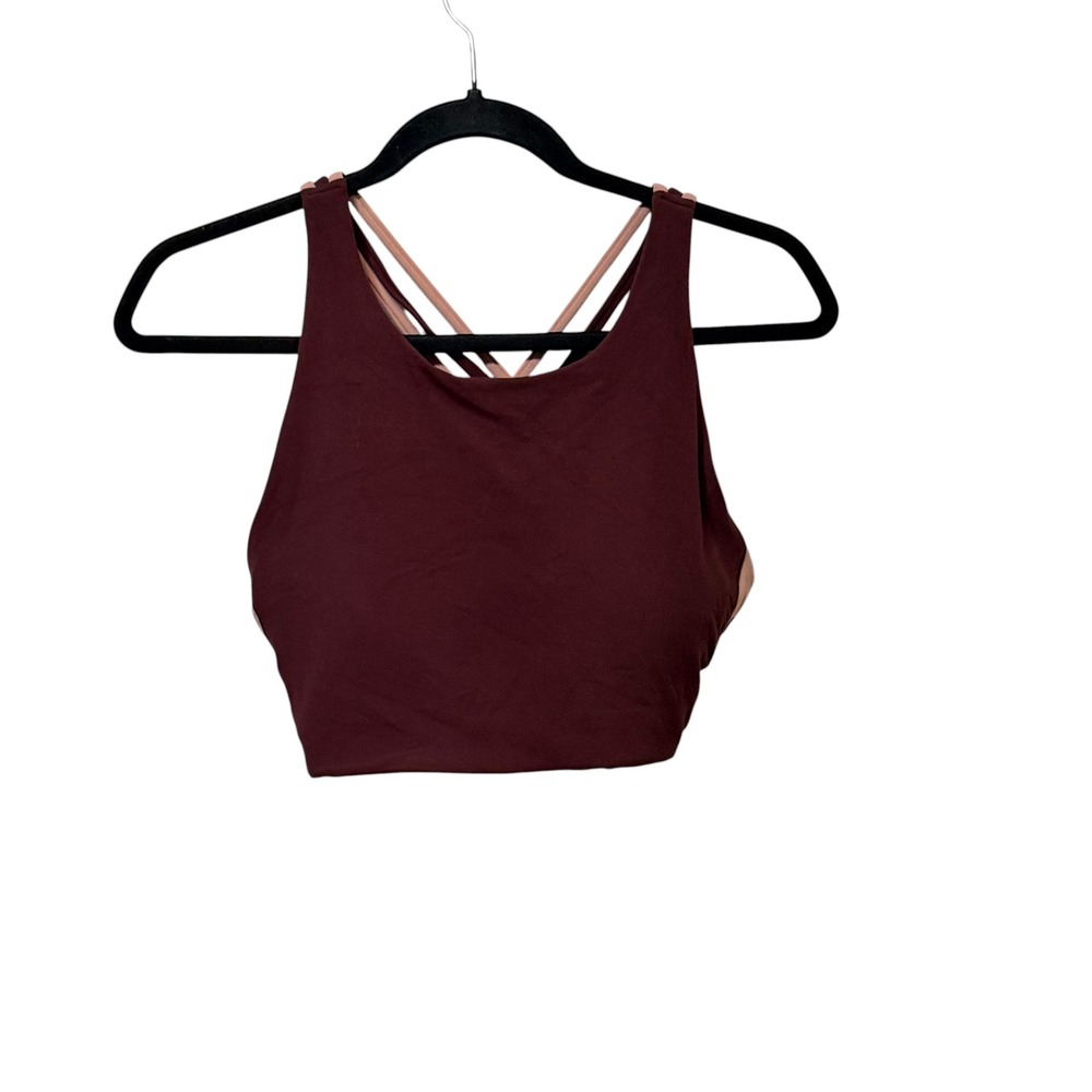 Athleta Womens High Neck Strappy Back Sports Bra Burgundy Mauve Large L